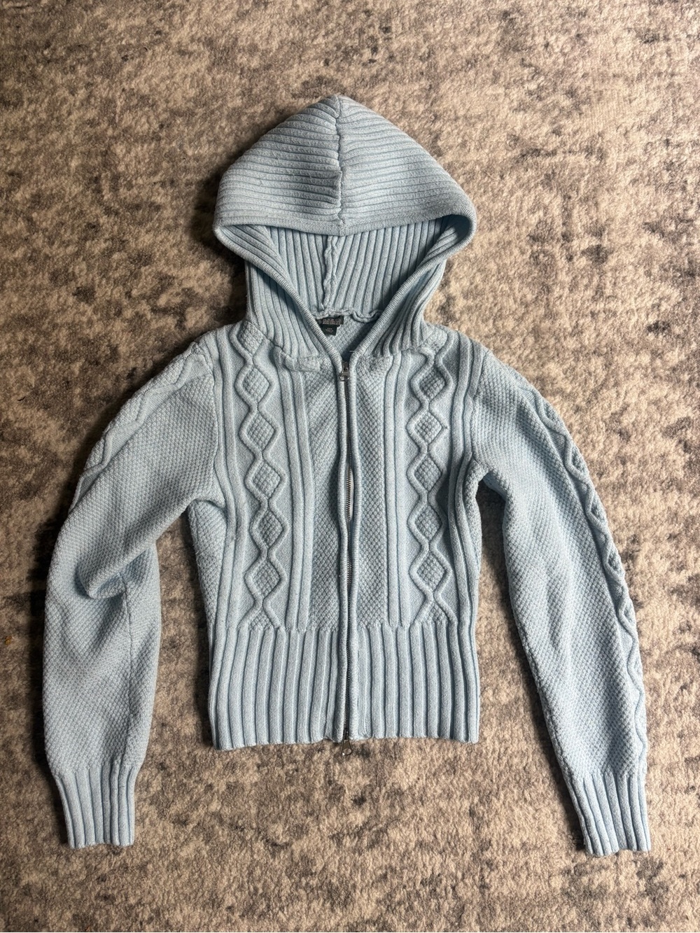 wild fable Light Blue Hooded Zip Cable-Knit Cardigan